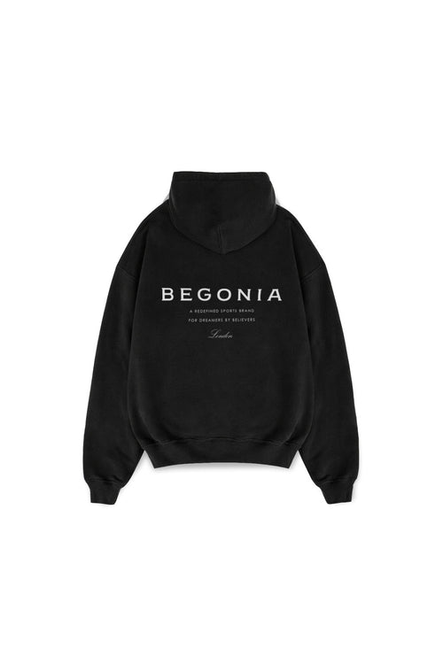 Black oversized hoodie, back, with BEGONIA print